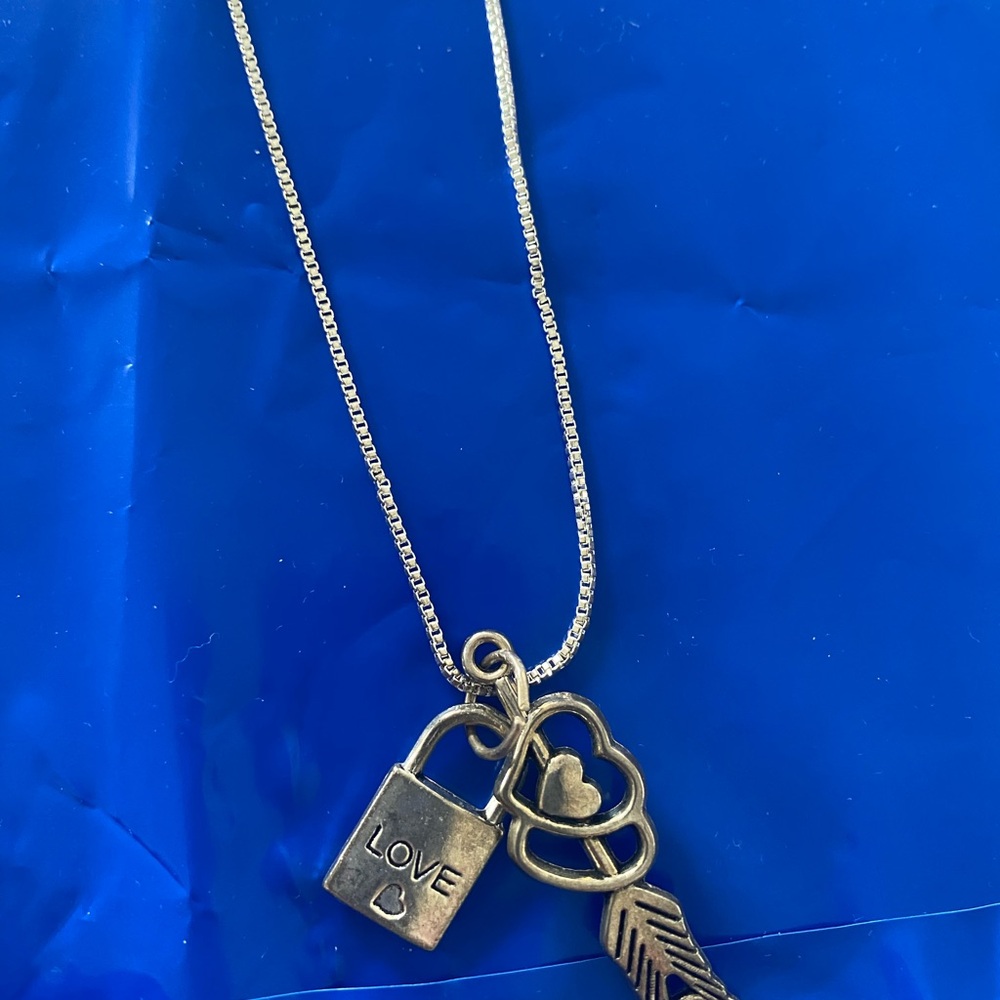 Silver Love Lock and Key Necklace Sterling chain Valentine’s Day special